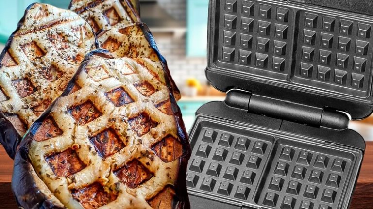 waffled eggplant and waffle iron