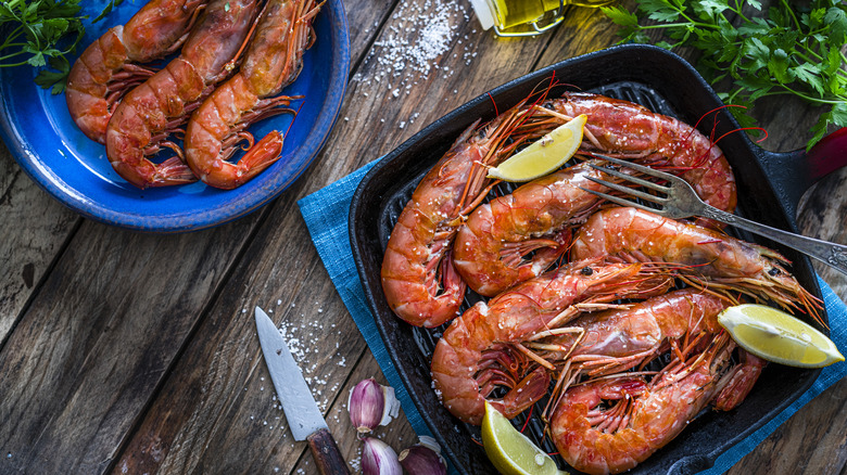 grilled shrimp in a skillet