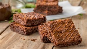 brownies on wood plank