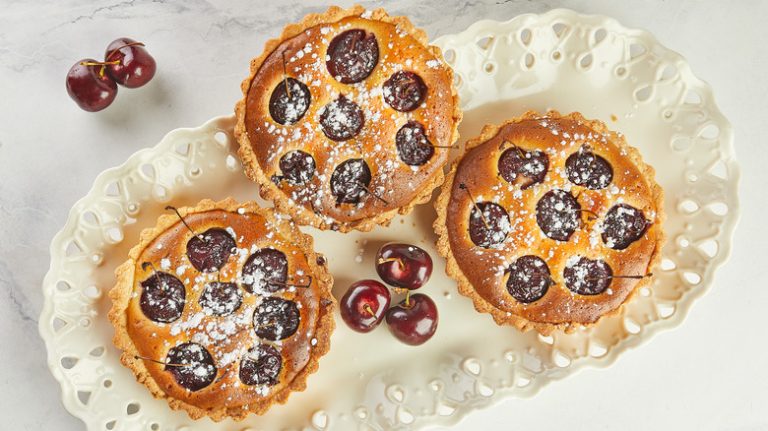 mini clafoutis garnished with sugar